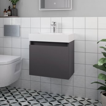 Nuie Merit Wall Hung 1-Door Vanity Unit with L-Shaped Basin 500mm Wide - Gloss Grey