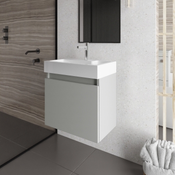 Nuie Merit Wall Hung 1-Door Vanity Unit with L-Shaped Basin 500mm Wide - Gloss Grey Mist