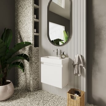 Nuie Merit Wall Hung 1-Door Vanity Unit with Slimline Basin 500mm Wide - Gloss White