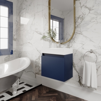 Nuie Merit Wall Hung 1-Door Vanity Unit with L-Shaped Basin 500mm Wide - Electric Blue