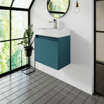 Nuie Merit Wall Hung 1-Door Vanity Unit with L-Shaped Basin 500mm Wide - Aurora Teal
