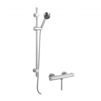 Nuie Minimalist Thermostatic Bar Shower Valve with Single Function Slider Rail Kit - Chrome