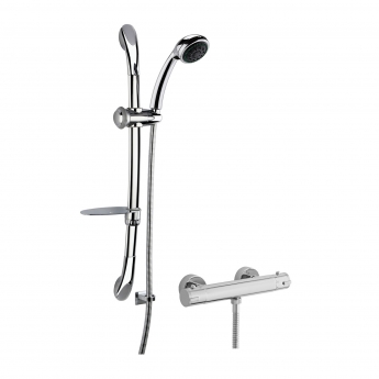 Nuie Minimalist Thermostatic Bar Shower Valve with Luxury Curved Slider Rail Kit - Chrome
