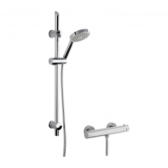 Nuie Minimalist Thermostatic Bar Shower Valve with Slim Single Function Slider Rail Kit - Chrome