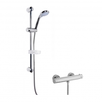 Nuie Minimalist Thermostatic Bar Shower Valve with Classic Multi Function Slider Rail Kit - Chrome