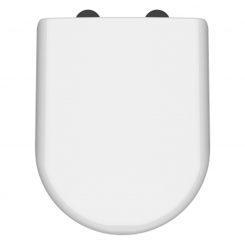 Nuie Luxury D-Shaped Toilet Seat with Soft Close Quick Release Hinges Black Cover Cap 364mm Wide - White