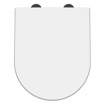 Nuie Luxury D-Shaped Toilet Seat with Soft Close Quick Release Hinges Black Cover Cap 370mm Wide - White