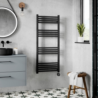 Nuie Round Bar Matt Black Electric Ladder Towel Rail