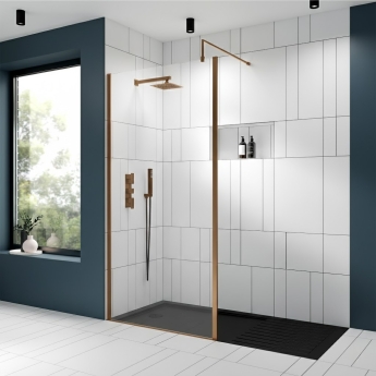 Nuie Outer Frame Brushed Bronze 1850mm Wet Room Glass Shower Screen | Product Image