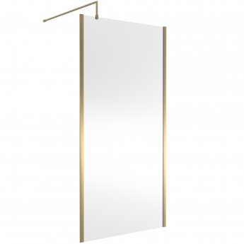 Nuie Outer Framed Wetroom Screen 1000mm W x 1850mm H with Support Bar 8mm Glass - Brushed Brass