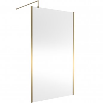 Nuie Outer Framed Wetroom Screen 1200mm W x 1850mm H with Support Bar 8mm Glass - Brushed Brass