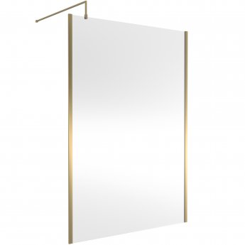 Nuie Outer Framed Wetroom Screen 1400mm W x 1850mm H with Support Bar 8mm Glass - Brushed Brass