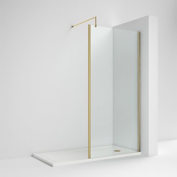 Nuie Outer Framed Wetroom Screen 1100mm W x 1850mm H with Support Bar 8mm Glass - Brushed Brass