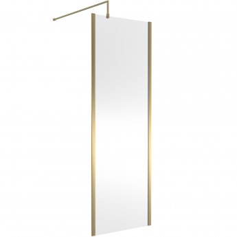 Nuie Outer Framed Wetroom Screen 700mm W x 1850mm H with Support Bar 8mm Glass - Brushed Brass