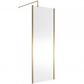 Nuie Outer Framed Wetroom Screen 760mm W x 1850mm H with Support Bar 8mm Glass - Brushed Brass
