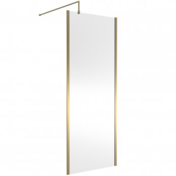 Nuie Outer Framed Wetroom Screen 800mm W x 1850mm H with Support Bar 8mm Glass - Brushed Brass