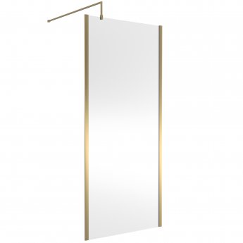 Nuie Outer Framed Wetroom Screen 900mm W x 1850mm H with Support Bar 8mm Glass - Brushed Brass