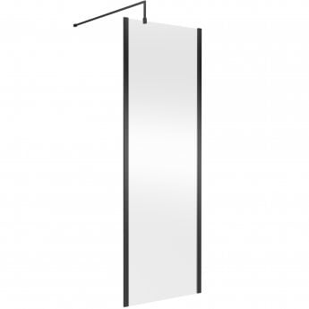 Nuie Outer Framed Wetroom Screen 700mm W x 1850mm H with Support Bar 8mm Glass - Matt Black