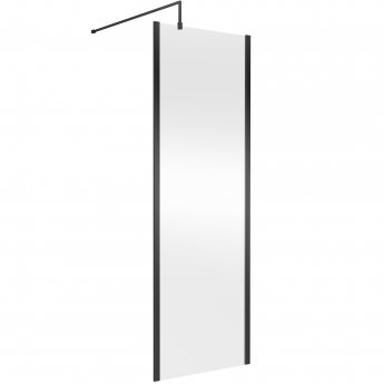 Nuie Outer Framed Wetroom Screen 700mm W x 1850mm H with Support Bar 8mm Glass - Matt Black