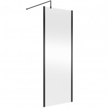 Nuie Outer Framed Wetroom Screen 760mm W x 1850mm H with Support Bar 8mm Glass - Matt Black