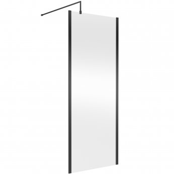 Nuie Outer Framed Wetroom Screen 800mm W x 1850mm H with Support Bar 8mm Glass - Matt Black