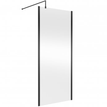 Nuie Outer Framed Wetroom Screen 900mm W x 1850mm H with Support Bar 8mm Glass - Matt Black