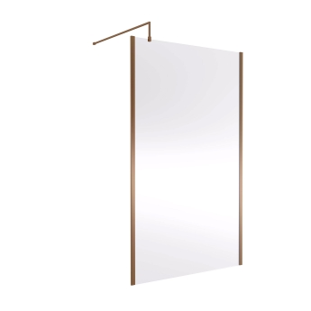 Nuie Outer Framed Brushed Bronze Wetroom Screen with Support Bar 1200mm W x 1850mm H - 8mm Glass | Product Image