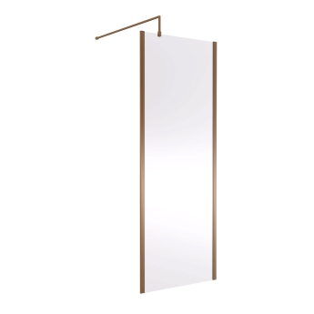 Nuie Outer Framed Brushed Bronze Wetroom Screen with Support Bar 760mm W x 1850mm H - 8mm Glass | Product Image