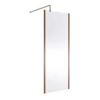 Nuie Outer Framed Brushed Bronze Wetroom Screen with Support Bar 800mm W x 1850mm H - 8mm Glass | Product Image
