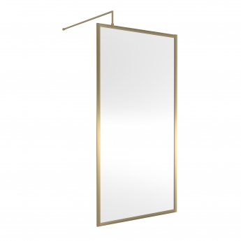 Nuie Full Outer Framed Wetroom Screen 1000mm W x 1850mm H with Support Bar 8mm Glass - Brushed Brass | Product Image