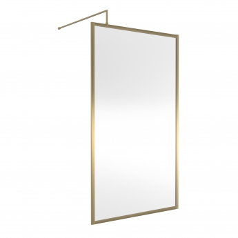Nuie Full Outer Framed Wetroom Screen 1100mm W x 1850mm H with Support Bar 8mm Glass - Brushed Brass | Product Image