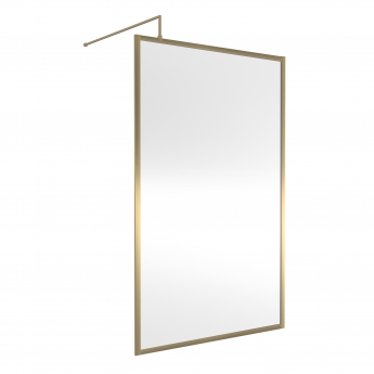 Nuie Full Outer Framed Wetroom Screen 1200mm W x 1850mm H with Support Bar 8mm Glass - Brushed Brass | Product Image