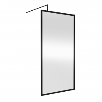 Nuie Full Outer Framed Wetroom Screen 1000mm W x 1850mm H with Support Bar 8mm Glass - Matt Black