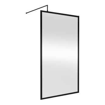 Nuie Full Outer Framed Wetroom Screen 1100mm W x 1850mm H with Support Bar 8mm Glass - Matt Black | Product Image