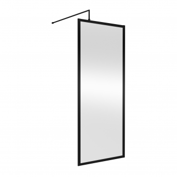 Nuie Full Outer Framed Wetroom Screen 760mm W x 1850mm H with Support Bar 8mm Glass - Matt Black | Product Image