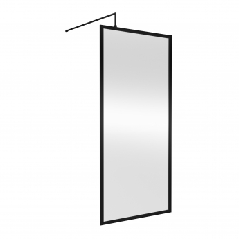 Nuie Full Outer Framed Wetroom Screen 900mm W x 1850mm H with Support Bar 8mm Glass - Matt Black | Product Image