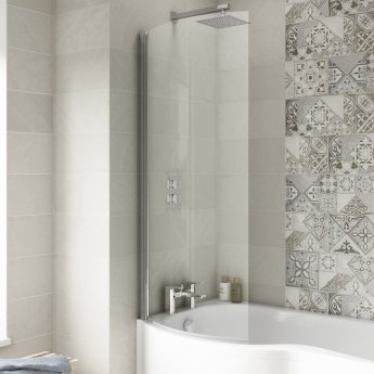 Nuie Curved P-Shaped Hinged Bath Screen 1433mm H x 715mm W - 6mm Glass