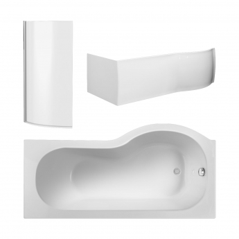 Nuie P-Shaped Shower Bath with Front Panel and Screen 1500mm x 700mm/850mm - Left Handed