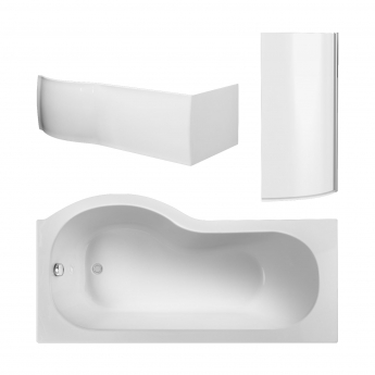 Nuie P-Shaped Shower Bath with Front Panel and Screen 1500mm x 700mm/850mm - Right Handed