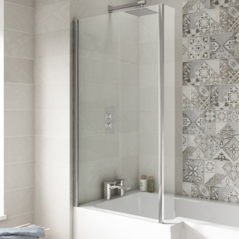 Nuie Pacific Chrome Framed Square Fixed Bath Screen with Return Panel 1400mm H x 815mm W - 6mm Glass | Product Image