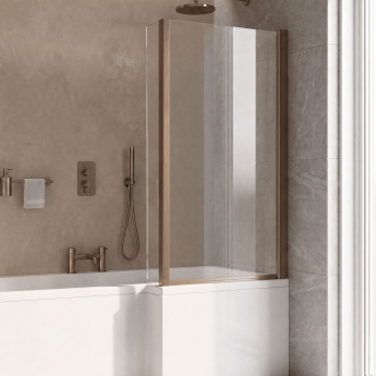 Nuie Pacific Framed Square Fixed Bath Screen with Return Panel 1400mm H x 815mm W - 6mm Glass | Product Image