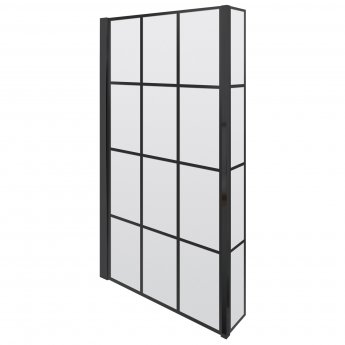 Nuie Pacific Square Matt Black Framed Bath Screen with Fixed Return Panel 1430mm H x 795mm W - 6mm Glass