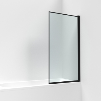 Nuie Pacific Matt Black Profile Square Hinged Outer Framed Bath Screen 1430mm H x 790mm W - 6mm Glass