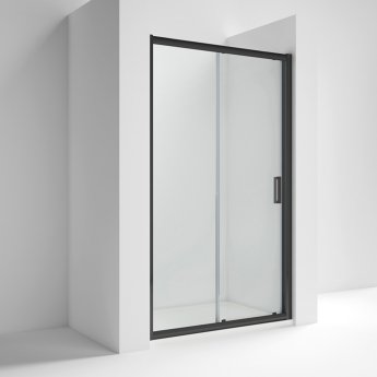 Nuie Pacific Black Profile Sliding Shower Door 1000mm Wide - 6mm Glass