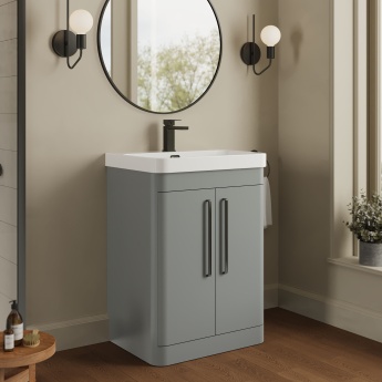 Nuie Parade Floor Standing 2-Door Vanity Unit with 1TH Thin-Edged Basin 600mm Wide - Satin Grey | Product Image