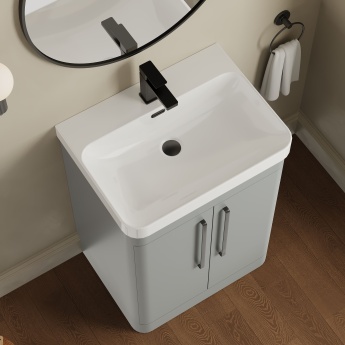 Nuie Parade Floor Standing 2-Door Vanity Unit with 1TH Thin-Edged Basin 600mm Wide - Satin Grey | Product Image