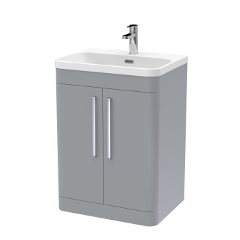 Nuie Parade Floor Standing 2-Door Vanity Unit with 1TH Thin-Edged Basin 600mm Wide - Satin Grey | Product Image