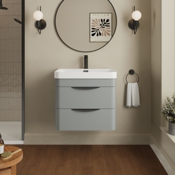 Nuie Parade Wall Hung 2-Drawer Vanity Unit with 1TH Thin-Edged Basin 600mm Wide - Satin Grey | Product Image
