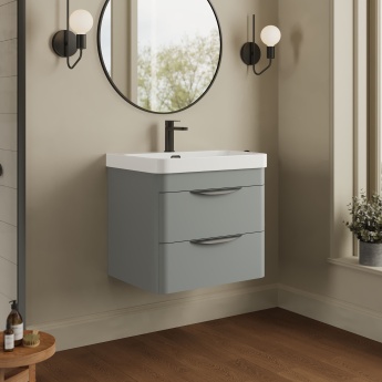 Nuie Parade Wall Hung 2-Drawer Vanity Unit with 1TH Thin-Edged Basin 600mm Wide - Satin Grey | Product Image