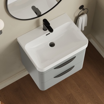 Nuie Parade Wall Hung 2-Drawer Vanity Unit with 1TH Thin-Edged Basin 600mm Wide - Satin Grey | Product Image